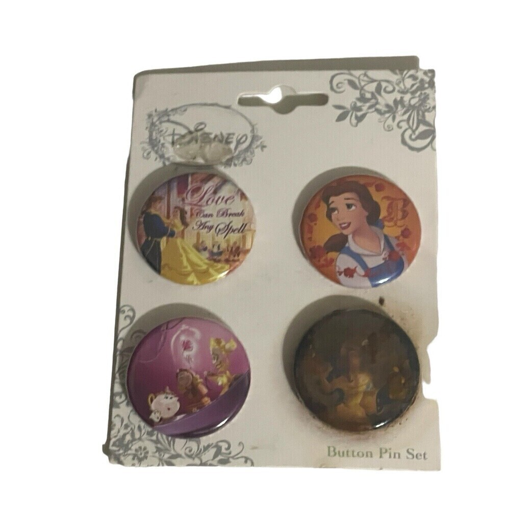 Vintage Disney Set of 4 Beauty and the Beast Buttons RARE